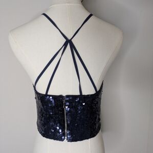 Alice + Olivia Navy Sequin Tank Top